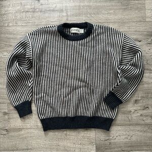 Classic Black and White Striped Crewneck Sweater